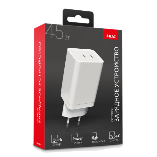 СЗУ Akai CH-6A30 2 x Type-C PD GAN 45W Белое