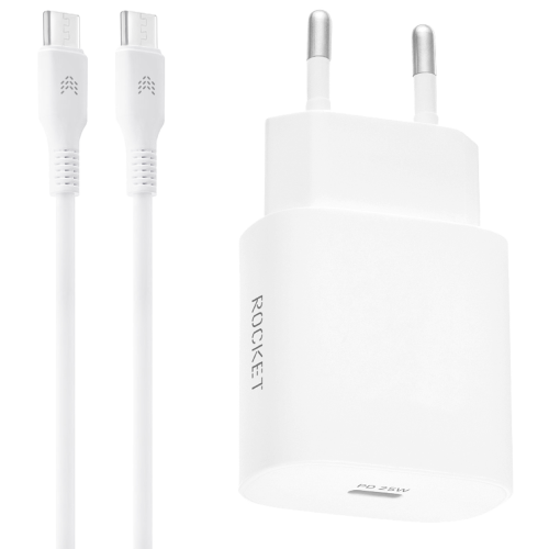 СЗУ Rocket Step Combo USB-C 25W+USB-C-USB-C Белое