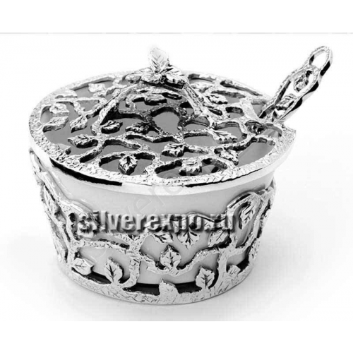 Серебряная солонка Листопад с ложкой Фабрика серебра АРГЕНТА 597СЛ00006