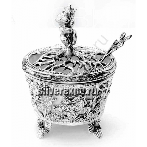 Серебряная солонка Медведь с ложкой Фабрика серебра АРГЕНТА 596СЛ00006