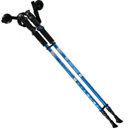ST Палки для скандинавской ходьбы (синие) до 1,35м Телескопическая 3-х секционная, с системой Антишок, комбинированная пробковая ручка с темляком для лыжных палок F18441
