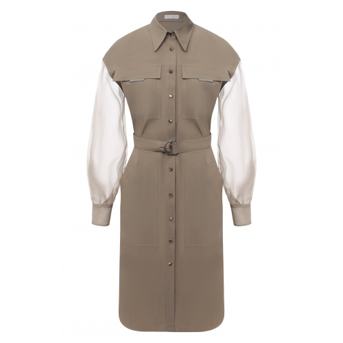 Платье из хлопка и шелка Brunello Cucinelli MH127AFM31