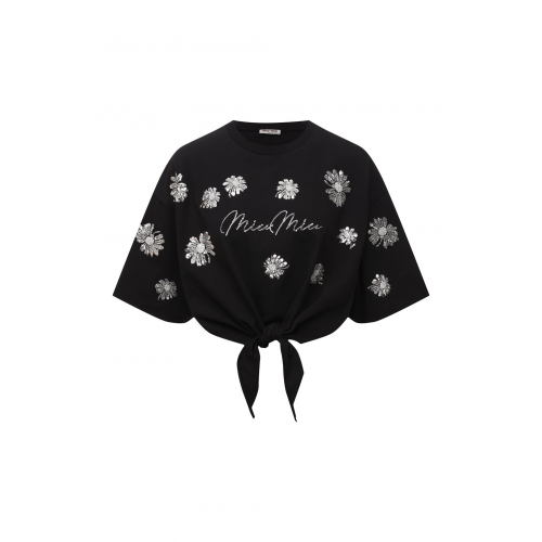 Хлопковая футболка Miu Miu MJN338-10C3-F0002