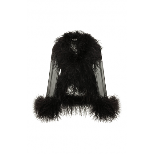 Шелковая блузка с отделкой перьями Saint Laurent 687051/Y115W