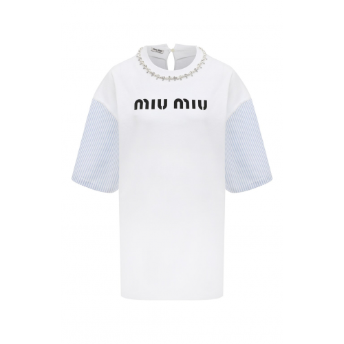 Хлопковая футболка Miu Miu MJN352-1V6F-F0009