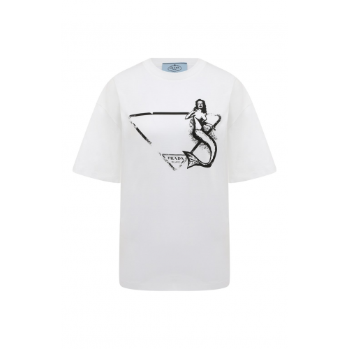 Хлопковая футболка Prada 3558A-10M1-F0009-211