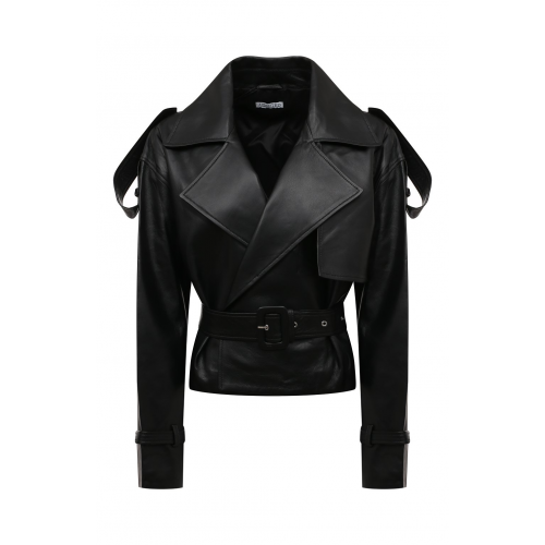 Кожаная куртка Addicted CROPPED TRENCH style 6.BLACK