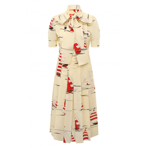 Платье из хлопка и льна Gucci 654450 ZAGR4