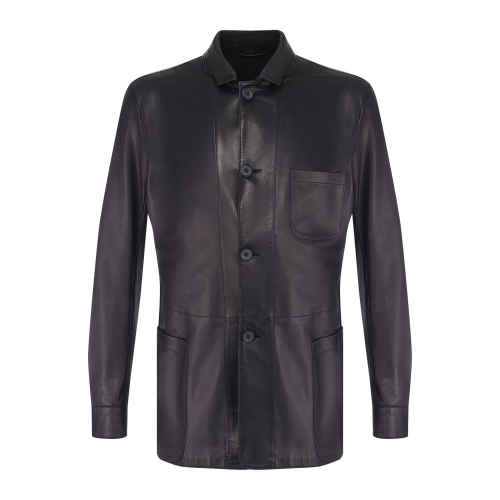 Кожаная куртка с отложным воротником Giorgio Armani WSG02P/WSP11