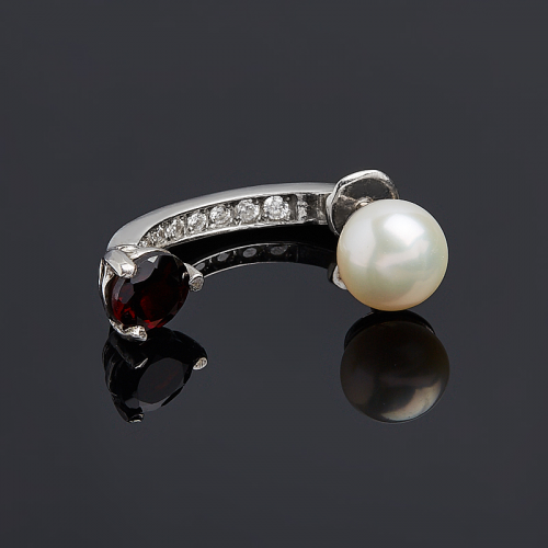 Серьги микс гранат, жемчуг пуссеты (серебро 925 пр.) (1 шт) ООО "Карелшунгит"