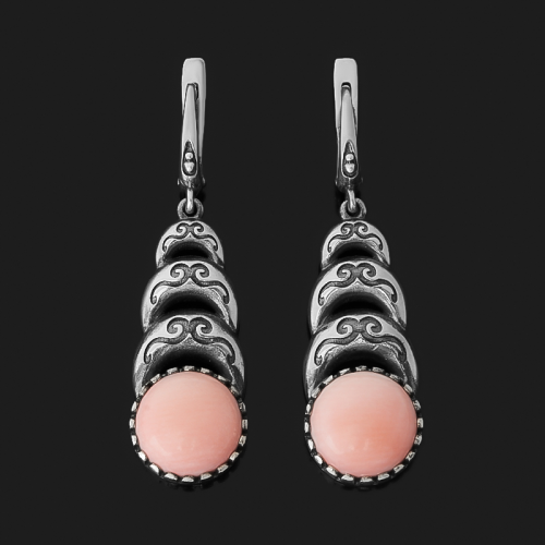 Серьги коралл розовый (серебро 925 пр. оксидир.) ООО "Карелшунгит"