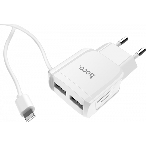Зарядное устройство Hoco RC2 2xUSB с кабелем Apple Lightning White