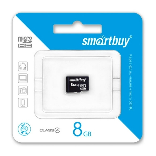 Карта памяти micro SDHC 8GB SmartBuy (Class 4, без адаптера)