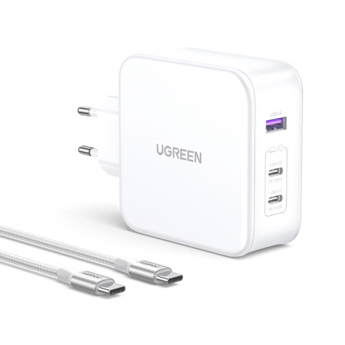 Зарядное устройство Ugreen CD289 Nexode USB-A + 2xUSB-C 140W + кабель USB-C White 15339