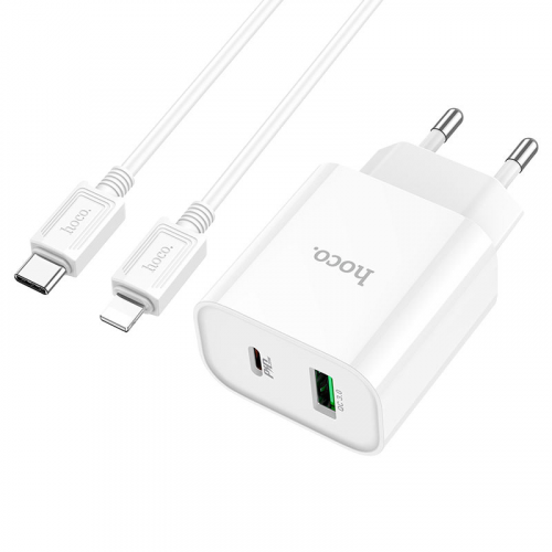 Зарядное устройство Hoco C80A Plus Rapido USB - Type-C + кабель Lightning White 6931474779892