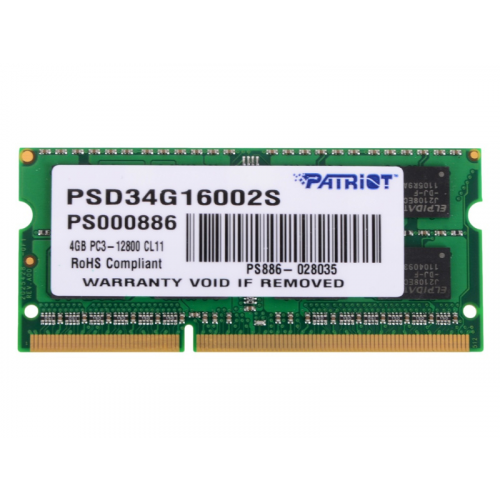 Модуль памяти Patriot Memory SL 4GB DDR3 1600MHz SODIMM 204-pin CL11 PSD34G16002S