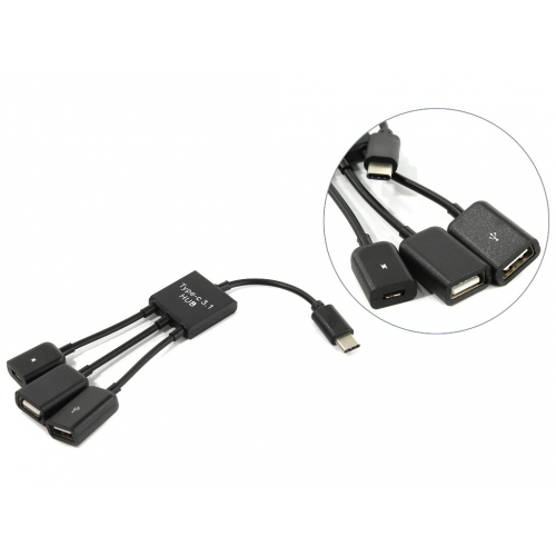 Хаб USB KS-is OTG 2xUSB 2.0 MicroUSB F - USB Type C M KS-319