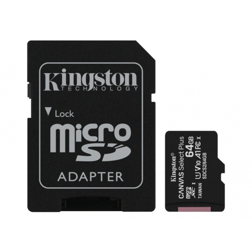 Карта памяти 64Gb - Kingston Micro Secure Digital HC Class 10 UHS-I Canvas Select SDCS2/64GB с переходником под SD