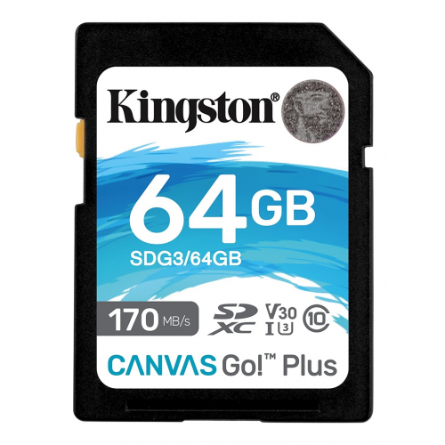 Карта памяти 64Gb - Kingston SDHC 170R C10 UHS-I U3 V30 Canvas Go Plus SDG3/64GB