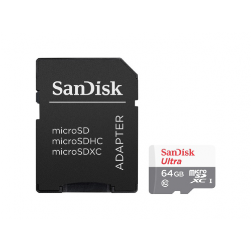 Карта памяти 64Gb - SanDisk Micro Secure Digital XC UHS-I SDSQUNR-064G-GN3MA с переходником под SD