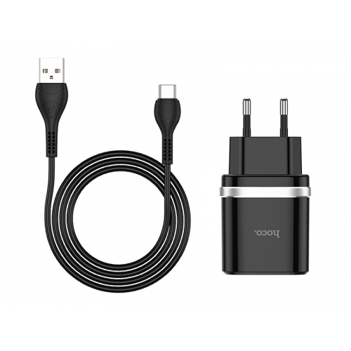 Зарядное устройство Hoco C12Q 1xUSB 2.4A QC3.0 + кабель Type-C Black