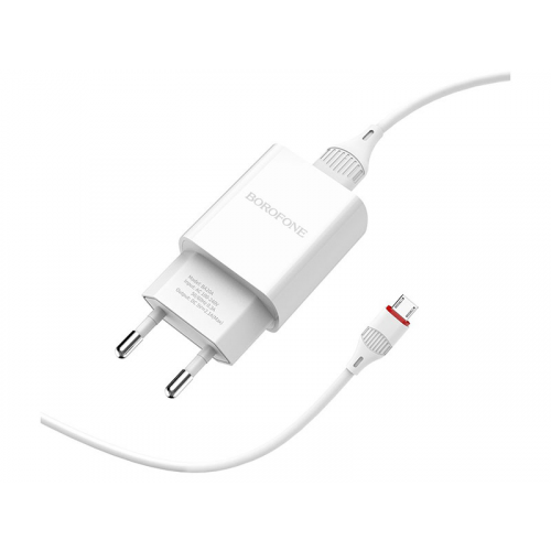 Зарядное устройство Borofone BA20A Sharp 1xUSB 2.1A + кабель Lightning White