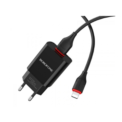 Зарядное устройство Borofone BA20A Sharp 1xUSB 2.1A + кабель Lightning Black