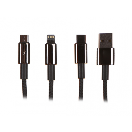 Аксессуар Baseus Tungsten Gold One-for-Three USB - MicroUSB/Lightning/Type-C 3.5A 1.5m Black CAMLTWJ-01
