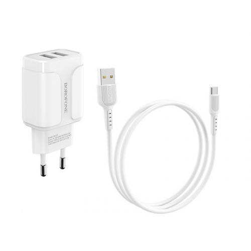Зарядное устройство Borofone BA37A Speedy 2xUSB + кабель Type-C White 6931474716095