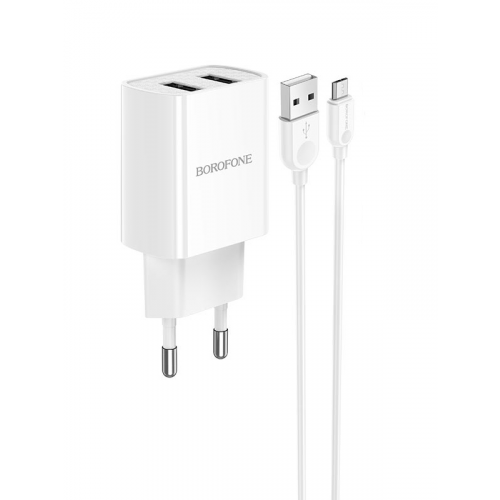 Зарядное устройство Borofone BA53A Powerway 2xUSB + кабель MicroUSB White 6931474739186