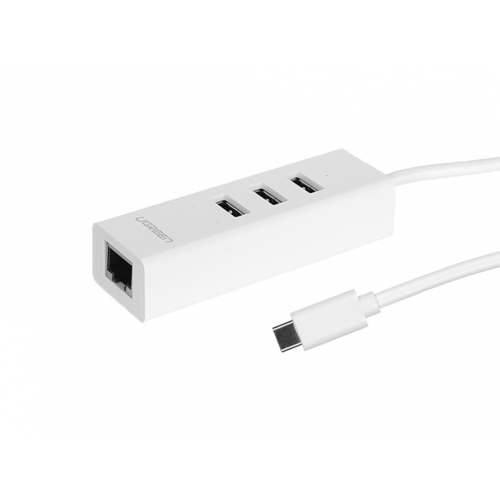 Хаб USB GCR USB Type C - Ethernet RJ-45 F Lan Card + USB 2.0 White GCR-52343