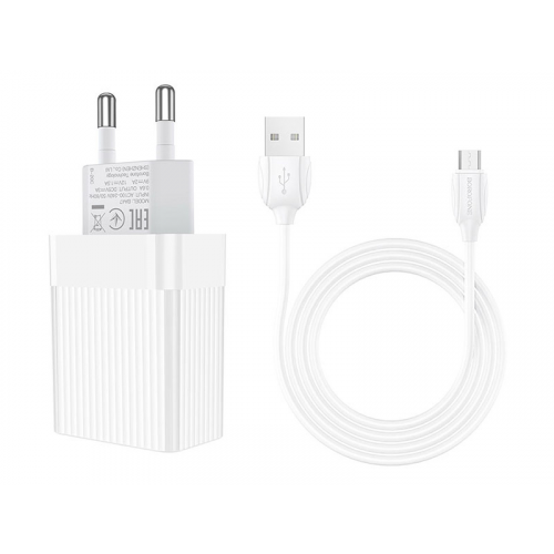 Зарядное устройство Borofone BA47A Mighty Speed 1xUSB QC3.0 18W 3А + кабель Type-C White 6931474728319