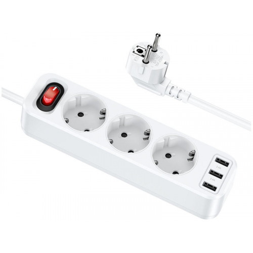 Сетевой фильтр Hoco NS2 3 Sockets 1.8m White 6931474765178