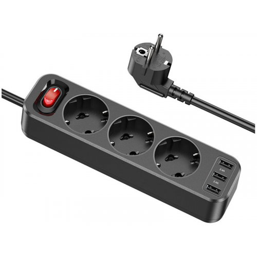 Сетевой фильтр Hoco NS2 3 Sockets 1.8m Black 6931474765161