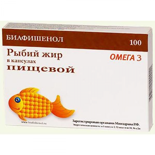 Рыбий жир пищевой Биафишенол капсулы 300мг 100шт Дель Риос ООО/Биофарм ООО