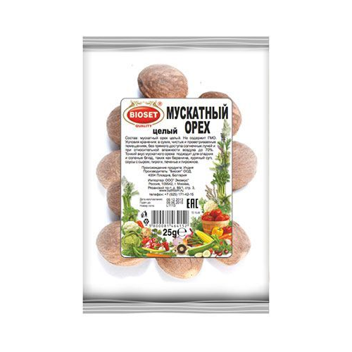 Мускатный орех целый 25г Bioset