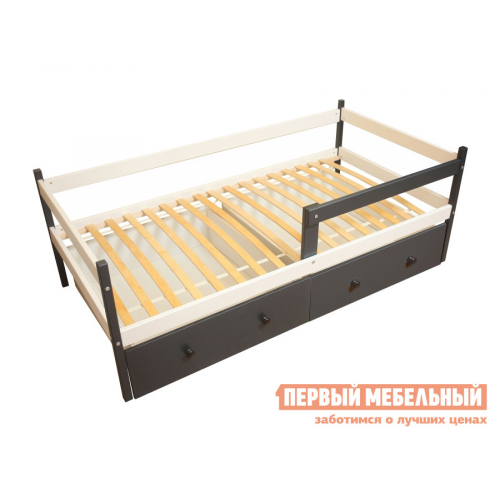 Детская кровать Тарти Белый / Антрацит, С ящиками, С бортиком