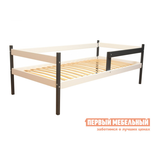 Детская кровать Тарти Белый / Антрацит, Без ящиков, С бортиком