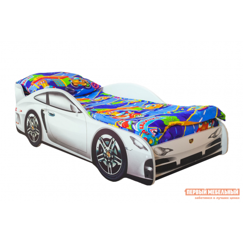 Кровать-машина Классик Белый (Porsche), Без подсветки