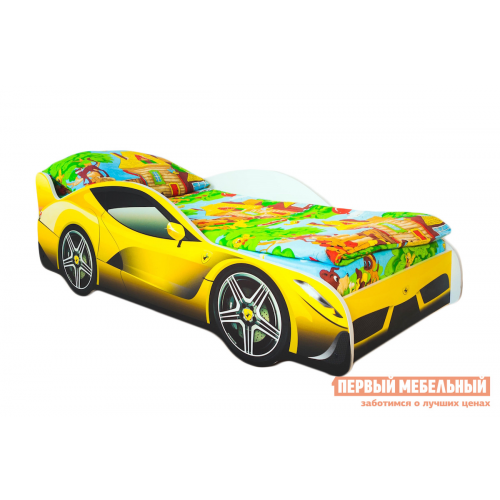 Кровать-машина Классик Желтый (Ferrari), Без подсветки