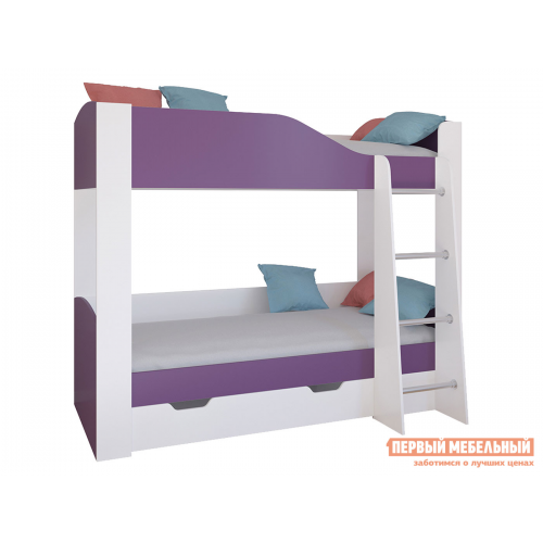 Двухъярусная кровать Астра 2 Белый / Фиолетовый, С ящиком