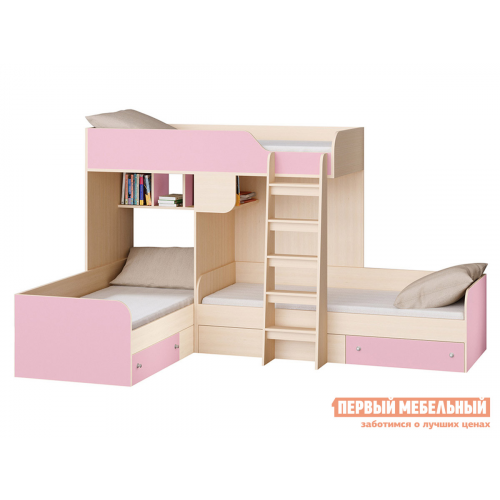 Двухъярусная кровать TRIO-1 Дуб Молочный / Розовый