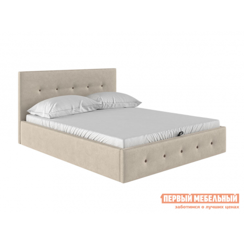 Двуспальная кровать Колумбия ПМ Кремовый / Коричневый велюр, 140х200 см