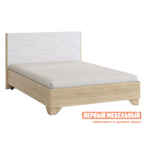 Двуспальная кровать Зара Люкс Дуб Сонома / Белый, экокожа, 140х200 см