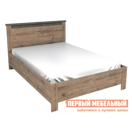Двуспальная кровать Денвер Дуб Веллингтон / Камень темный, 120х200 см, С основанием, Без подъемного механизма