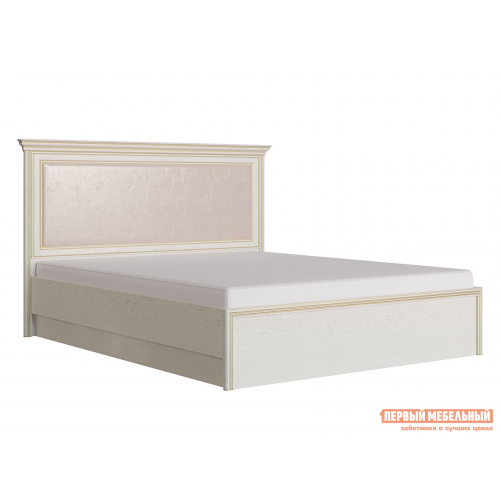 Двуспальная кровать Венето 160х200 см, Дуб молочный / Кожа перламутр, С подъемным механизмом