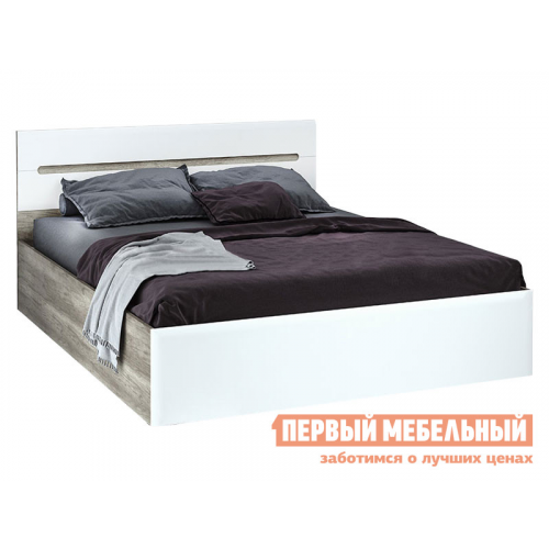 Двуспальная кровать Наоми Лайт Анатомическое основание с подъемным механизмом , Дуб Каньон / Белый глянец, С дном короба для белья, 160х200 см