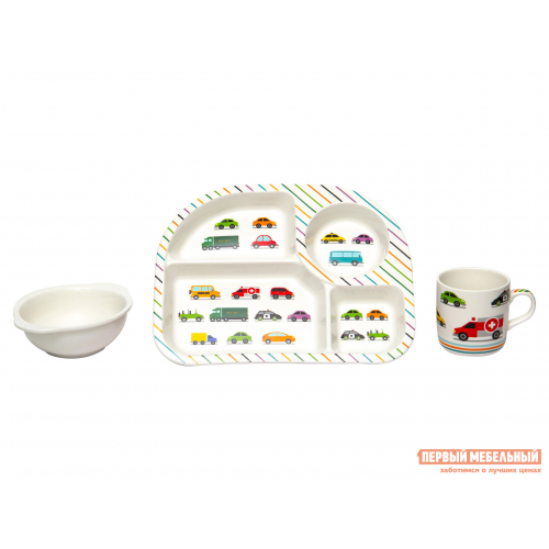 Набор детской посуды Машинки 3 предмета Белый, фарфор