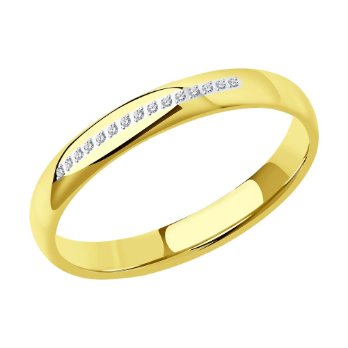 Обручальное кольцо SOKOLOV из желтого золота с фианитами, comfort fit, 4 мм