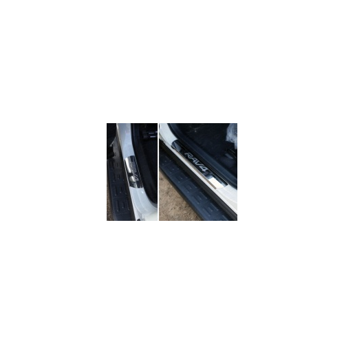 Накладки на пороги (лист зеркальный надпись RAV4) ТСС TOYRAV15-04 для Toyota RAV4 2015-